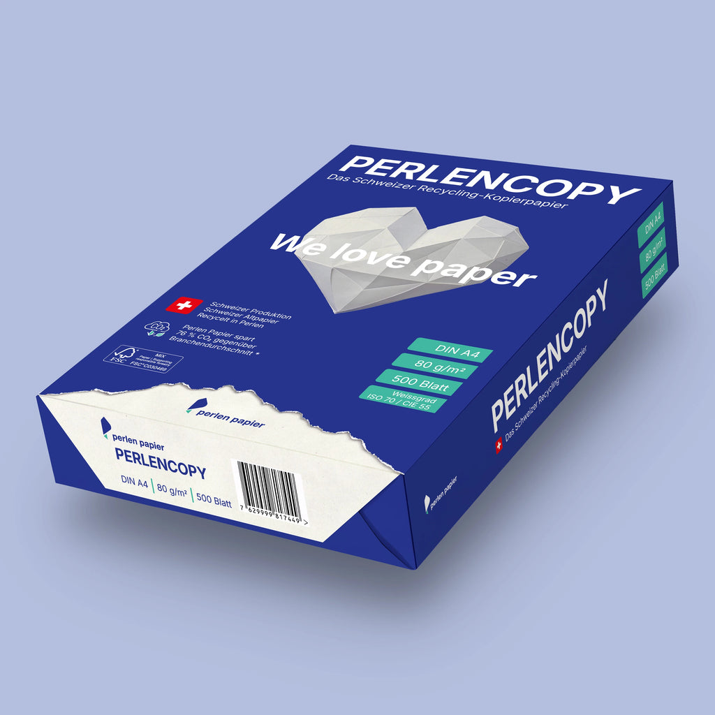 PERLENCOPY papier imprimante recyclé A4 80g/m², blanc CIE 55, boîte de 5 ramettes de 500 feuilles
